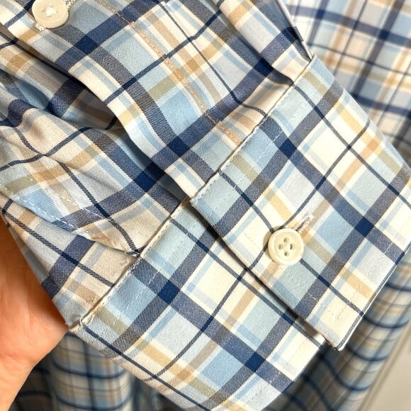 Michael Kors Button Down Men's 18.5 34/35 Big Fit Travel Stretch Blue Plaid - Picture 6 of 8